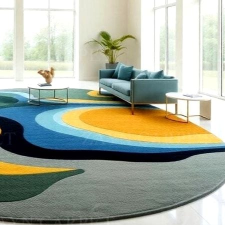 Handcrafted Abstract Wave Round Area Rug